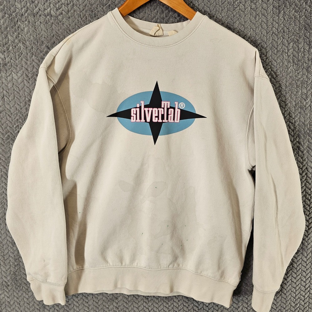 Levis SilverTab Graphic Crewneck‎ Sweatshirt Cream Mens Medium 90s Style S110761